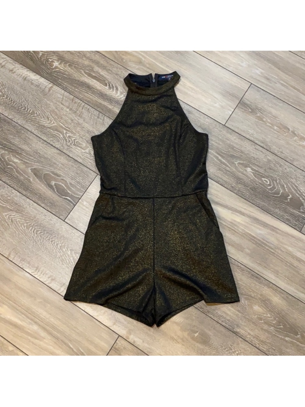 Sleeveless Black Shimmer Halter Romper